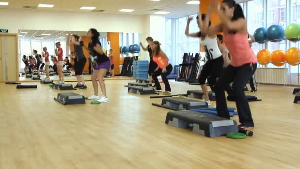 Beautifull female on the step board during exercise — Stock Footage Beautifull female on the step board during exercise Stock Video