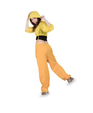 Genç breakdance eyleminde üzerinde beyaz dans.