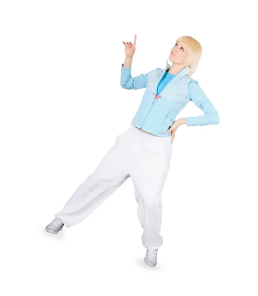 Teenager tanec breakdance v akci přes bílý — Stock fotografie