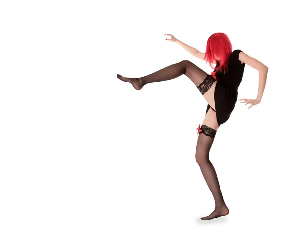 Picture of red hair woman in black stockings posing — Stock Photo, Image