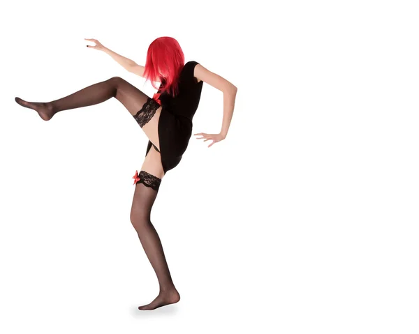 Picture of red hair woman in black stockings posing — Stock Photo, Image