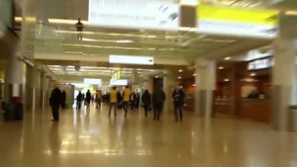 Moskva, Ruská federace - 19 února 2015. Střelba v pohybu na letišti Šeremetěvo terminál D. — Stock video