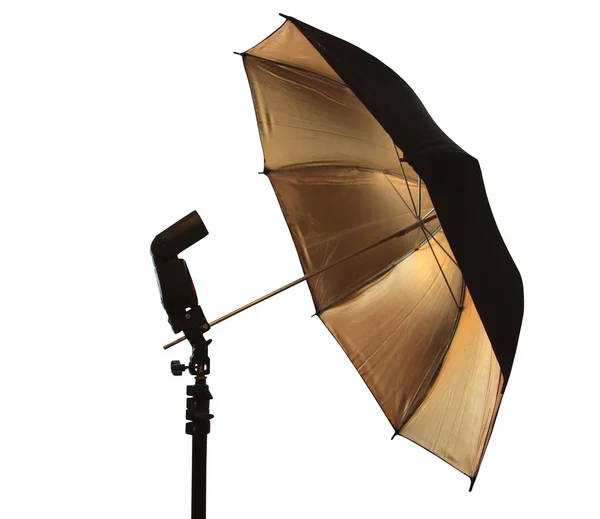 Light stand with flash and umbrella holder — Stock Photo, Image