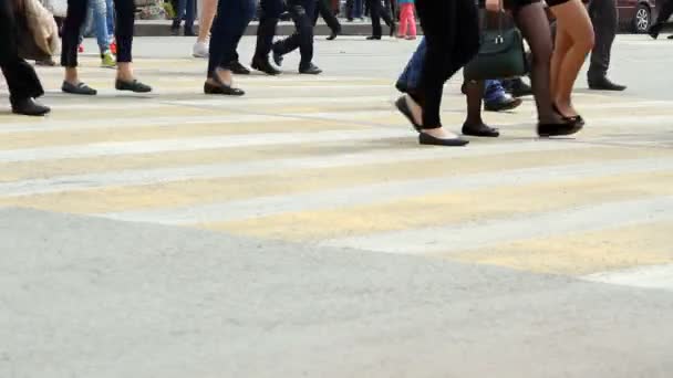 Les gens traversent la route à un passage pour piétons. — Video