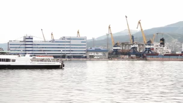 Панорама морской порт и набережная — стоковое видео