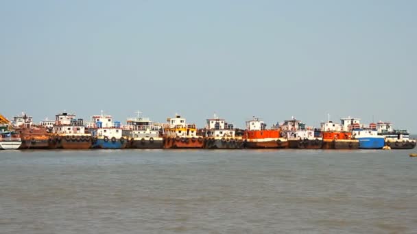 Maharashtra, India - March 03, 2015: commercial fishing boats based at port — Stock Video