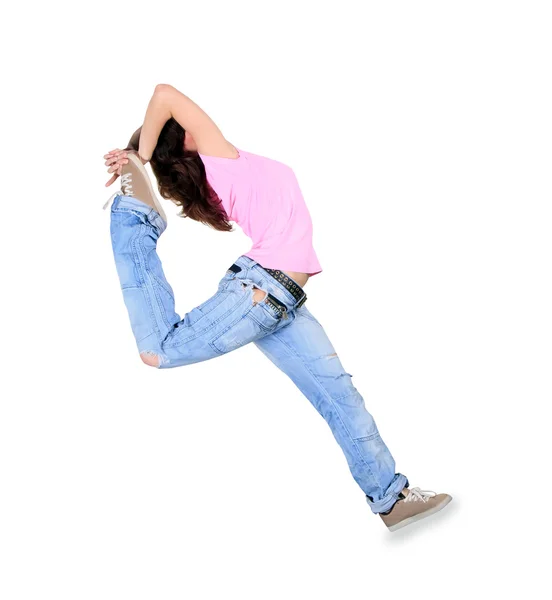 Jeune danse breakdance en action sur blanc — Photo