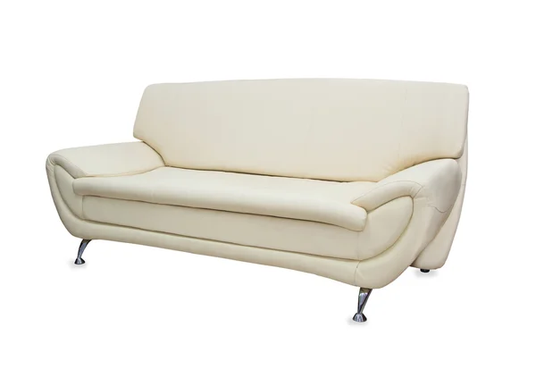 Moderne stijlvolle sofa van beige leer geïsoleerd over Wit — Stockfoto