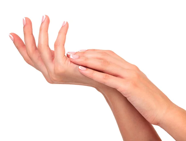 Female hands on a white background, isolated — Stock Photo, Image