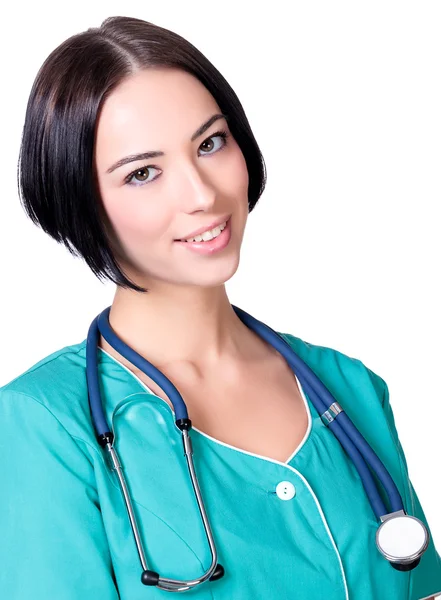 Doctor woman smiling to you, isolated on white background — Stock Photo, Image