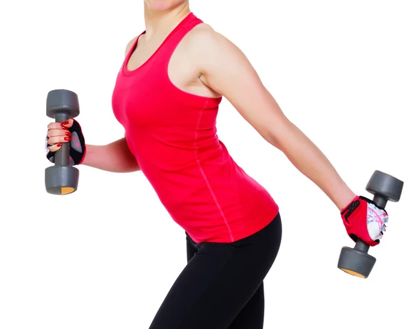 Woman with barbells — Stock Photo, Image