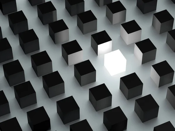 Concept Individualité Cube Brillant Parmi Les Cubes Gris — Photo