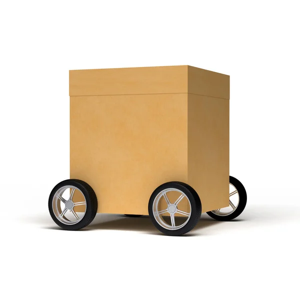 Cardboard Box Wheels Isolated White Background Rendering — Stock Photo, Image