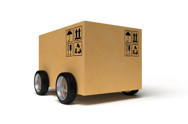 Cardboard Box Wheels Isolated White Background Rendering — Stock Photo, Image