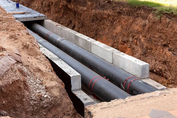 Insulated Pipes Trench Water Main Reconstruction Replacement — Stock Photo, Image