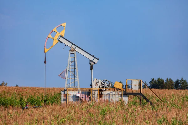 Old Oil Pump Field Blue Sky — Stock Photo, Image