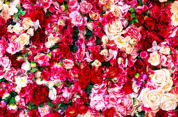 Fondo floral con rosas rojas y blancas — Foto de Stock