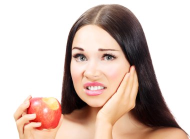 Bir toothpain, beyaz arka plan, boşaltmak olan kadın