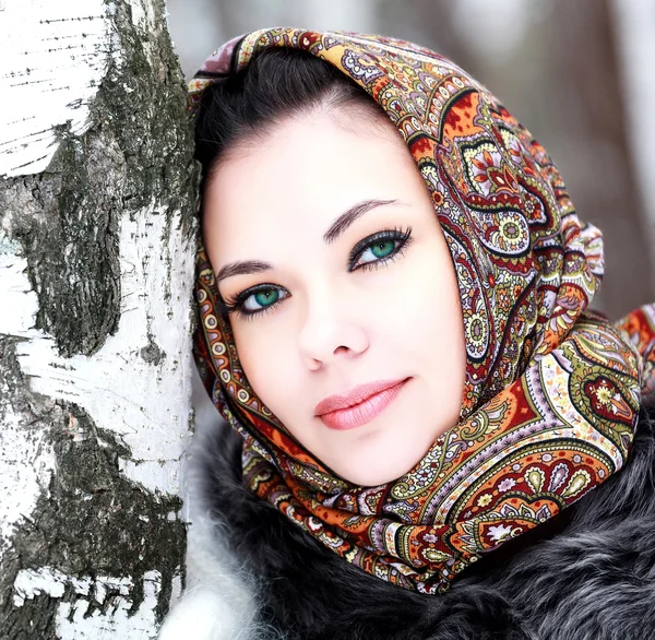 Pretty girl in shawl — Stock Photo, Image