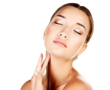 İzole, beyaz bir arka plan, boşaltmak karşı güzel kadın.