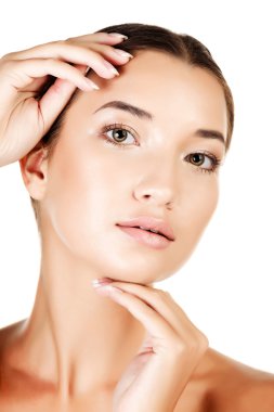 kadın yüzünü ve ellerini, beyaz arka plan, boşaltmak