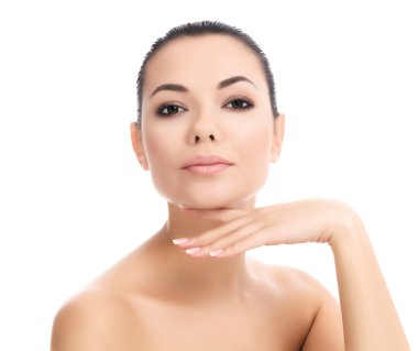 İzole, beyaz bir arka plan, boşaltmak karşı güzel kadın