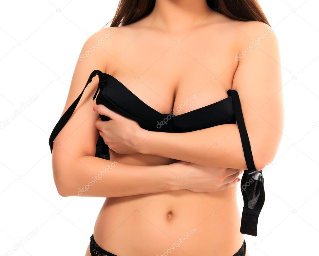 Woman is about to show her big breasts