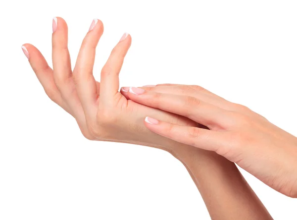 Well-groomed female hands, isolated on white background — Stock Photo, Image