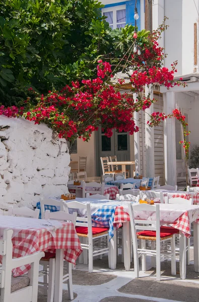 Μπουκαμβίλια ανθίζοντας στο εστιατόριο στην παραλία του Mediterran — Φωτογραφία Αρχείου