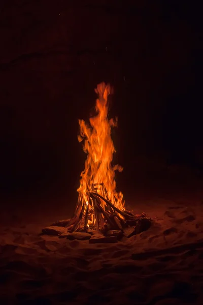 Kampvuur in de nacht Rechtenvrije Stockafbeeldingen