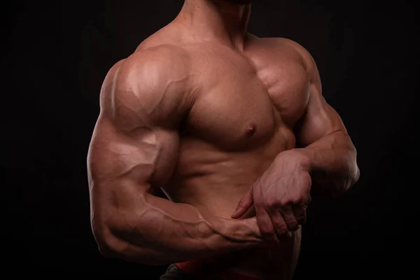 Muskulös Männlich Modell Vorführung Seine Hand — Stockfoto