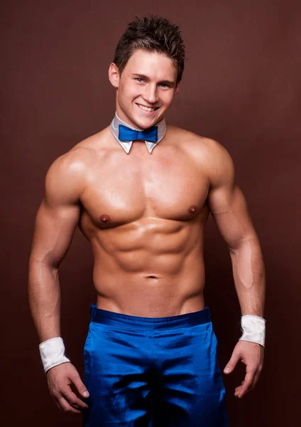Muscled Male Model Blue Dance Suite — Stock Photo, Image