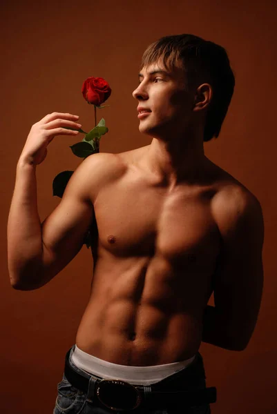 Fitness Model Posing Studio Rose — Stock Photo, Image