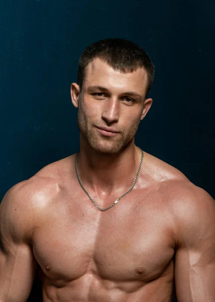 Portrait Muscular Man Posing Studio — Stock Photo, Image