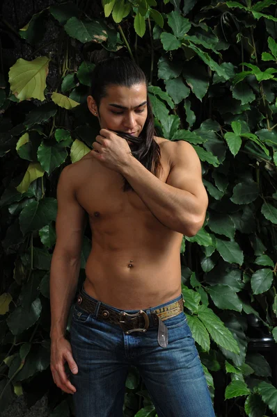 Male model in tropical greenhouse — Stock Photo, Image