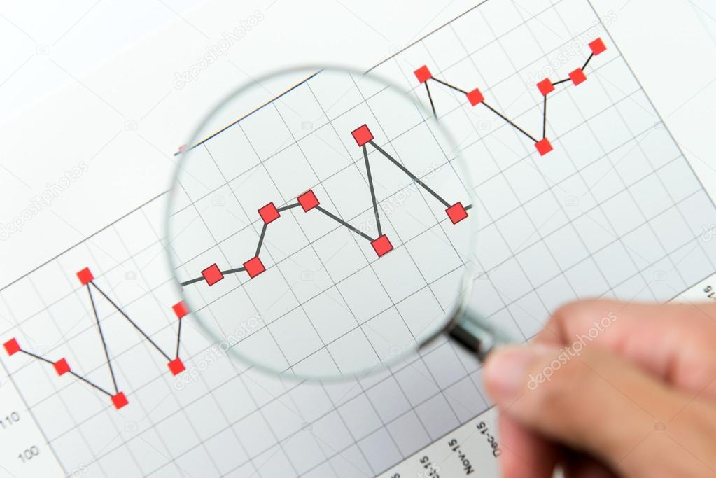 Magnifying glass over financial graph