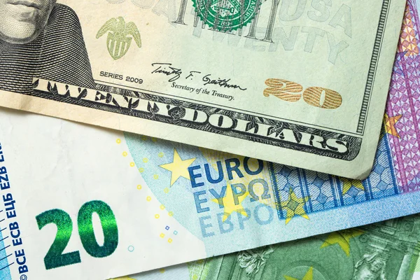 Bizi dolar ve euro banknot — Stok fotoğraf