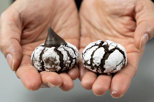Sjokoladekjeks i pulverisert sukker – stockfoto
