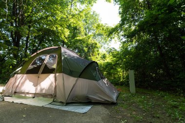 Camping tent on the campground in the spring