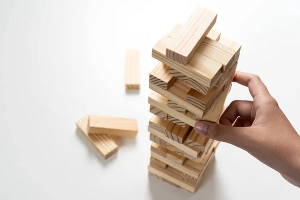 Closeup wood blocks stack game — 图库照片