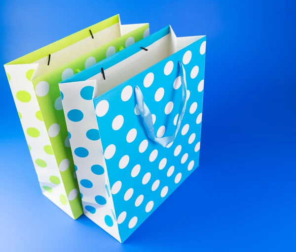 Blue and green polka dot gift bag — Stock Photo, Image