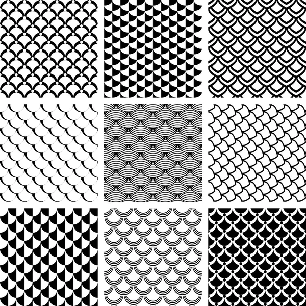 Conjunto de patrones sin costura con motivo de escamas de pescado . — Vector de stock