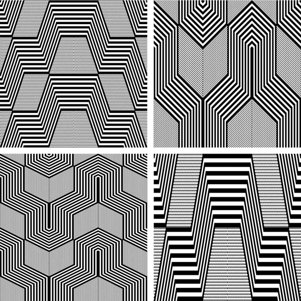 Seamless geometric op art patterns set. — Stock Vector