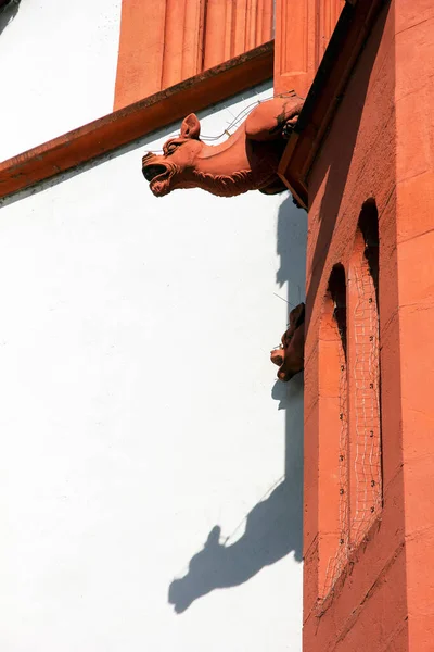 Sculpture Médiévale Animal Mythique Sur Mur Bâtiment Antique Wurzburg Allemagne — Photo