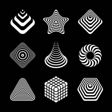 Design elements set. Abstract white icons on black background. Vector art. clipart