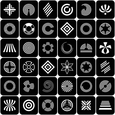 Tasarım elemanları ayarlandı. 36 soyut geometrik simge. Vektör sanatı.