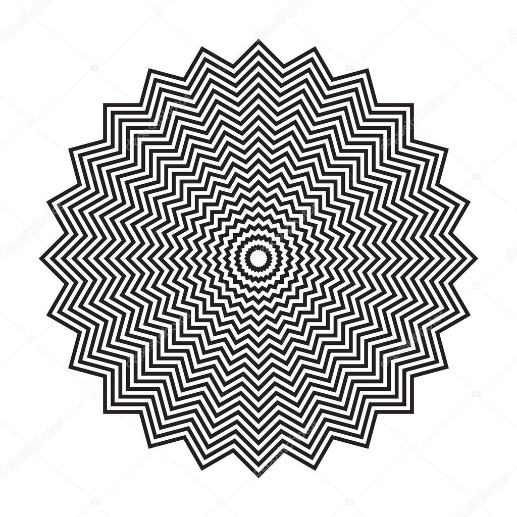 Abstract decorative geometric zig zag lines circle pattern. Vector art.