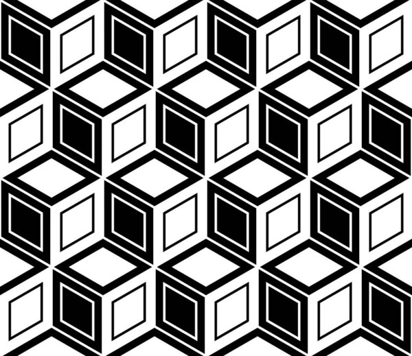 Бесшовные геометрические алмазы и шестиугольники. 3D иллюзия. Векторная иллюстрация..