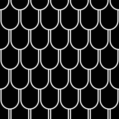 Soyut dikişsiz kiremit deseni. Siyah arkaplanda beyaz geometrik doku. Vektör sanatı.