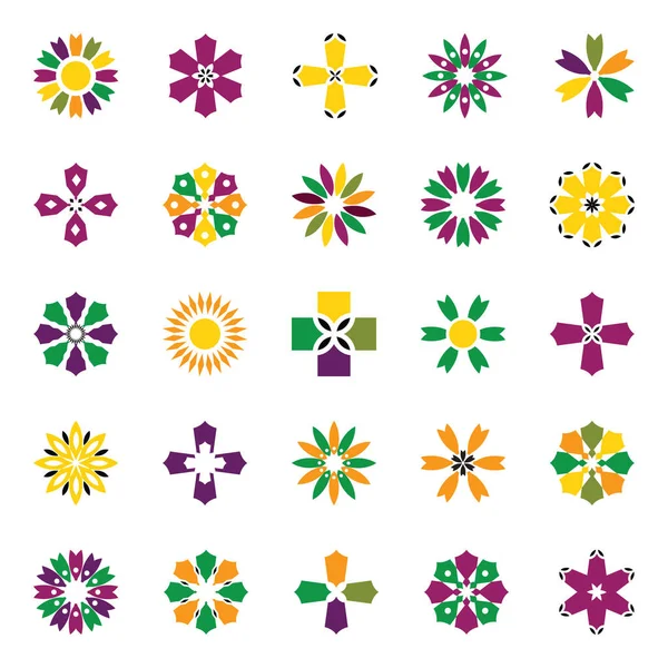Çiçek Çapraz Şekil Simgeleri Tasarım Elemanları Ayarlandı Vektör Sanatı — Stok Vektör
